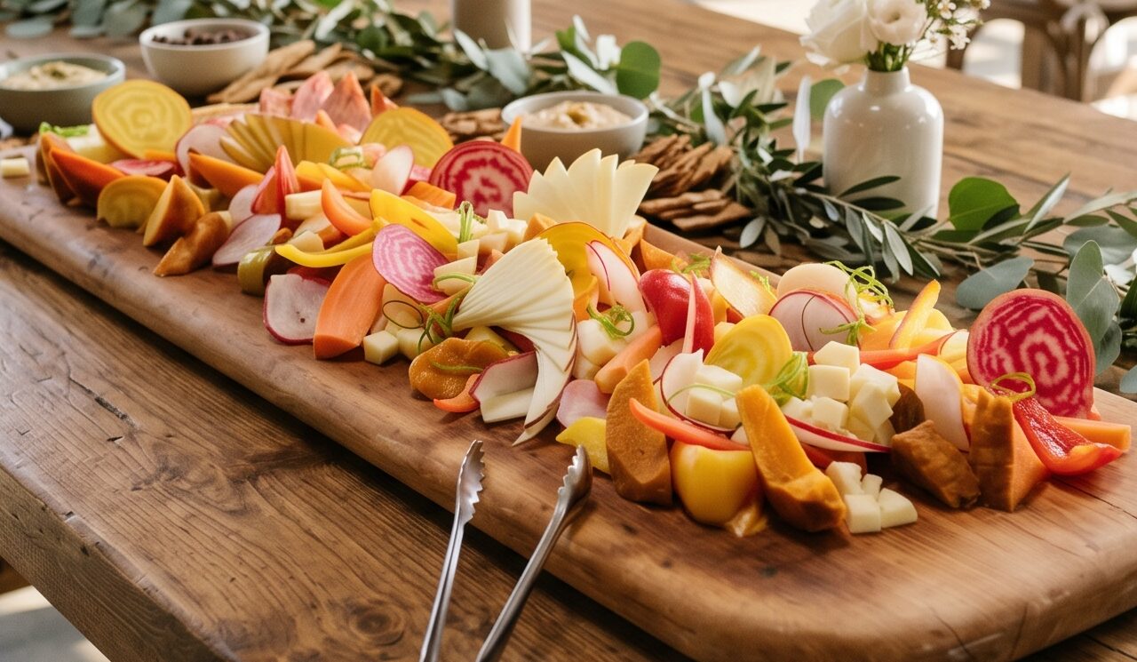 Interactive spread with charcuterie and cheese boards for event catering in Toronto